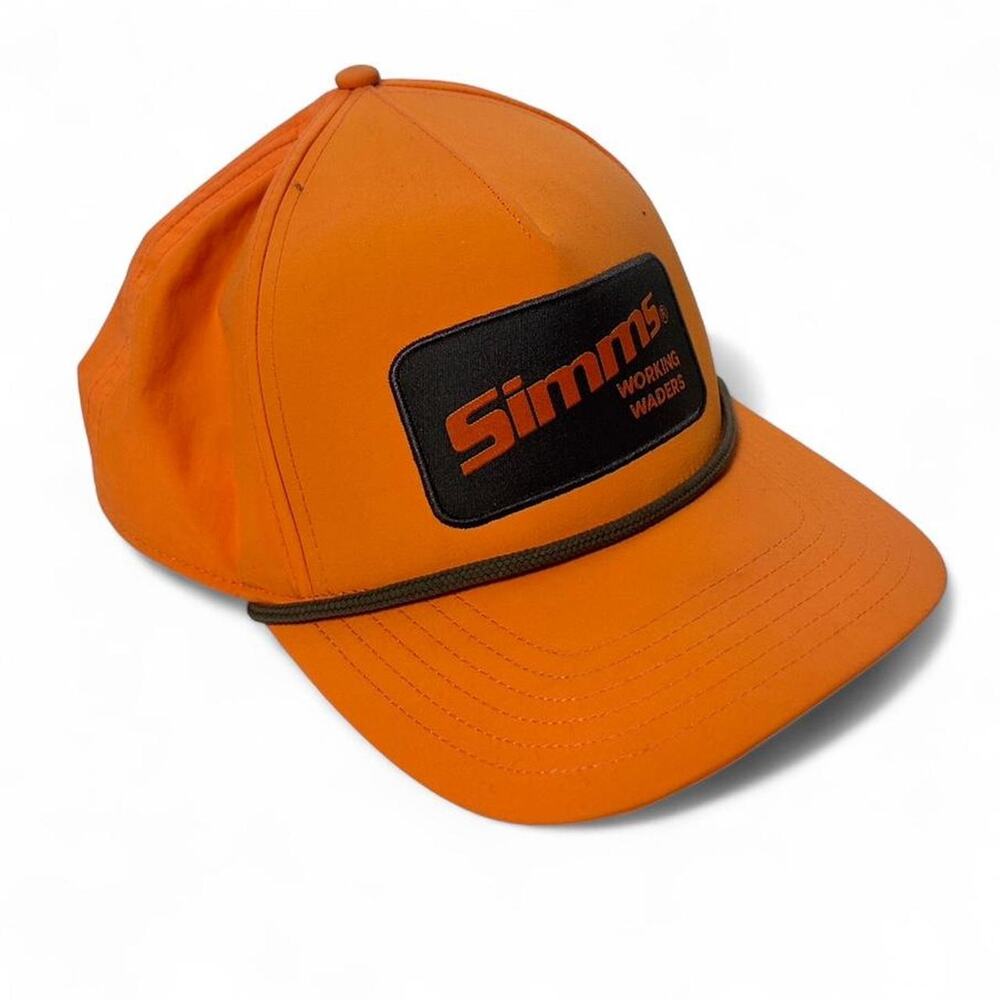 Simms Fishing Waders Trout Fly Fishing Orange Snapback Rope Trucker Hat